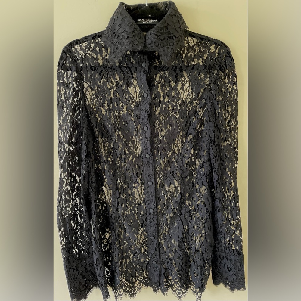 💜Black Dolce & Gabbana Open Lace Shirt